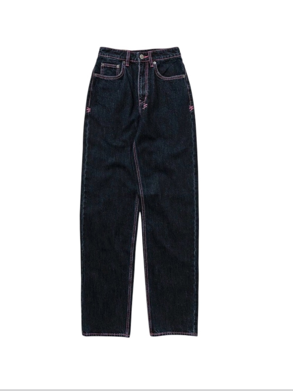 Ksubi Black Straight-Leg Jeans with Pink Topstitching